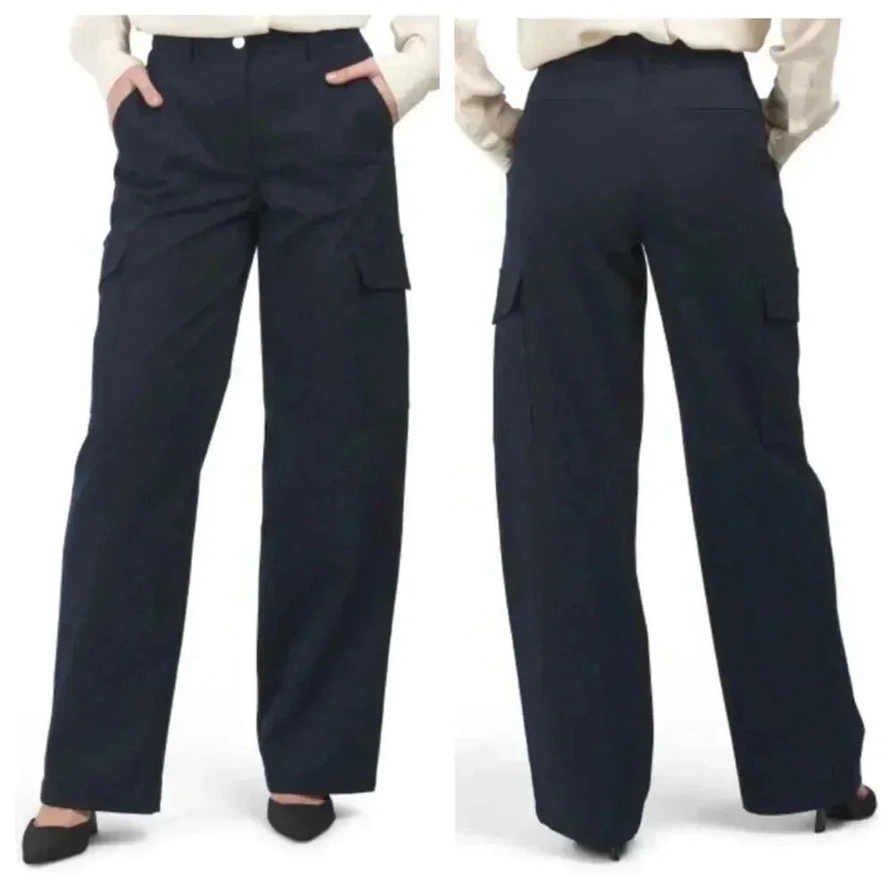Nwt Theory Relaxed Straight Leg Cargo Pants Textured Gabardine Baltic Size 12